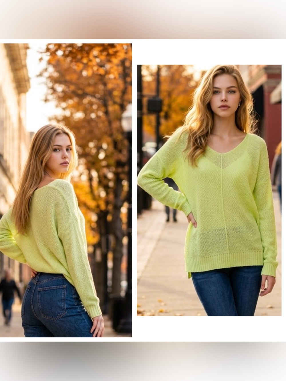 AVALIN Women’s Neon Lime V-Neck Lightweight Pullover long sleeve Knit Sweater